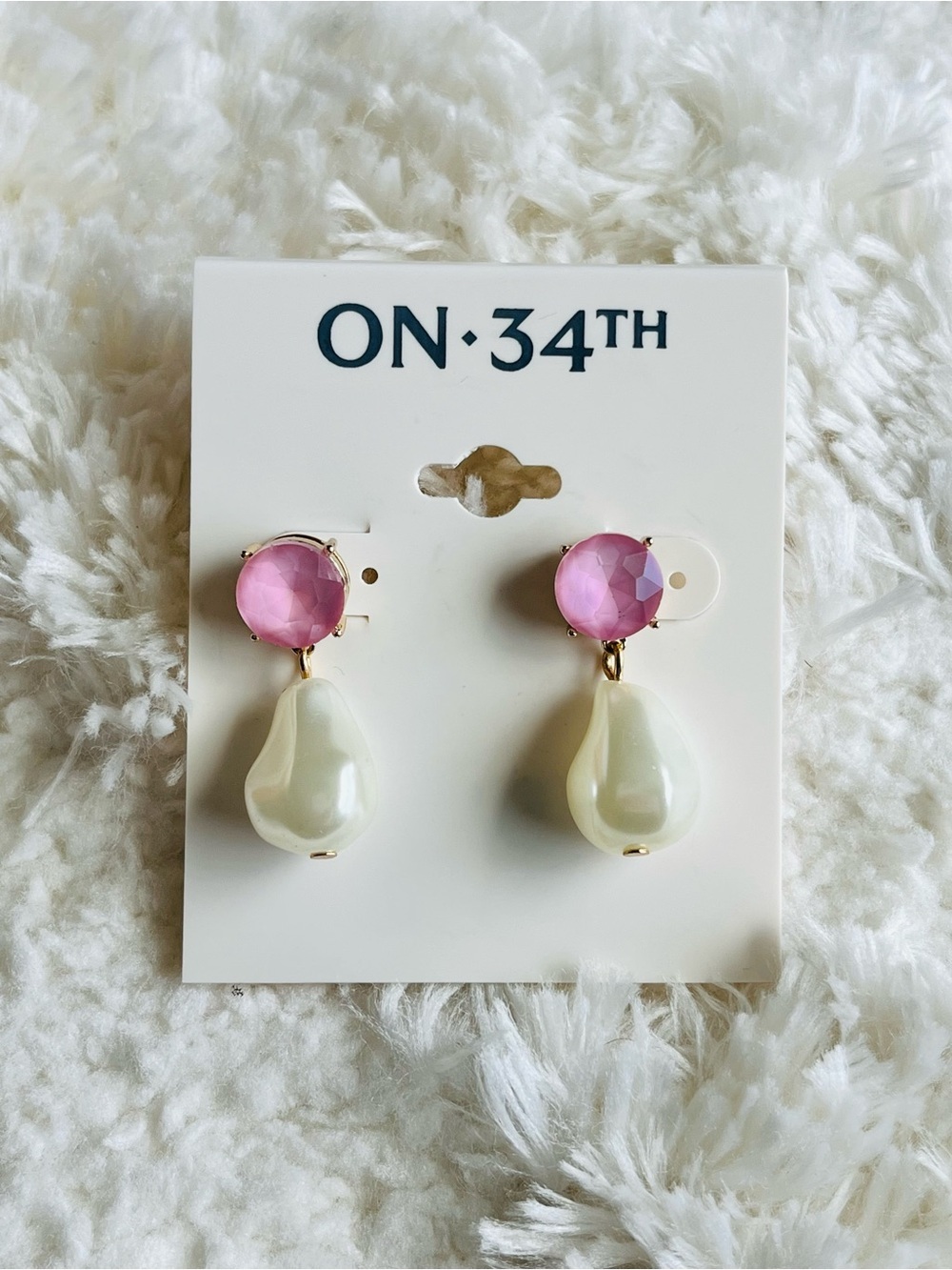 On 34th Gold-Tone Imitation Pearl Stone Drop Earrings